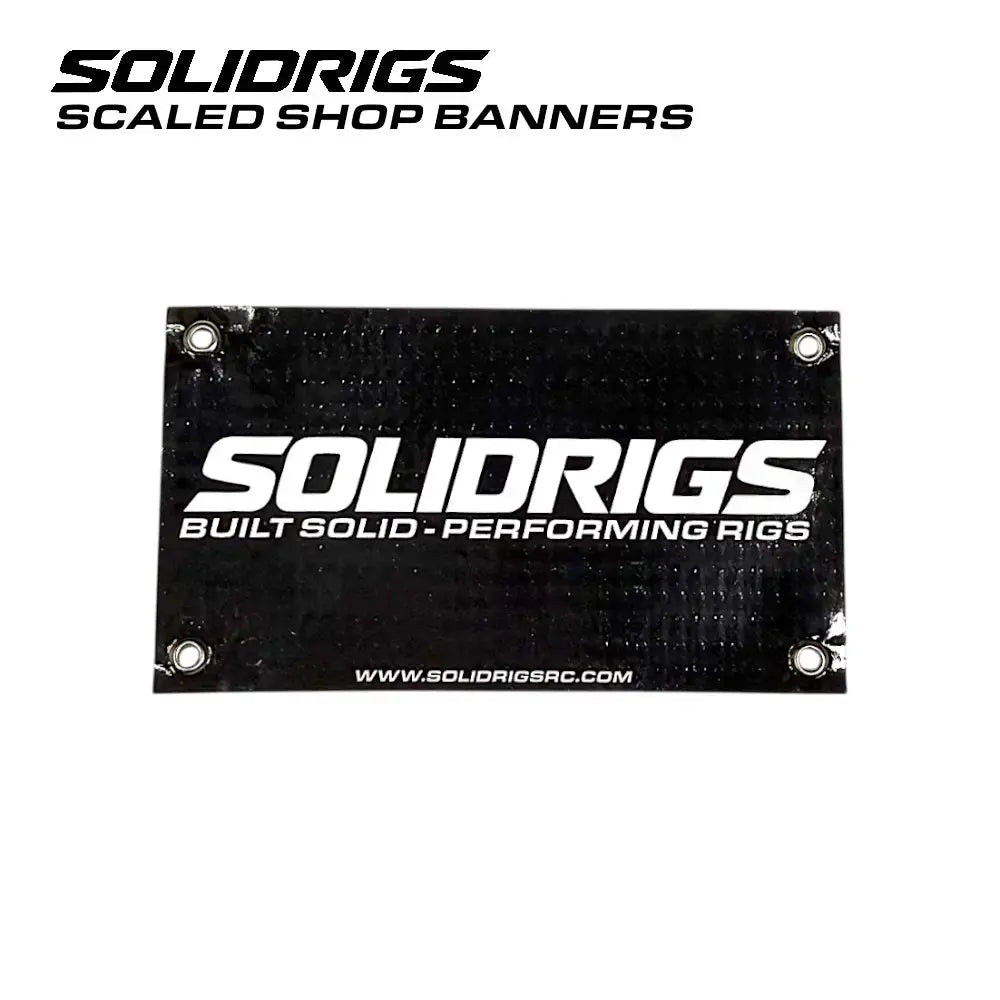 SOLIDRIGS RC scaled garage banner, 4x2.5 inches, featuring bold black and white design with the SOLIDRIGS RC logo.